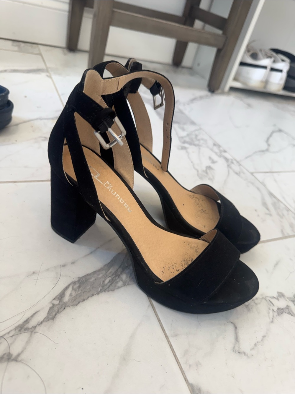 DSW Black Suede Block Heel Ankle Strap Sandals